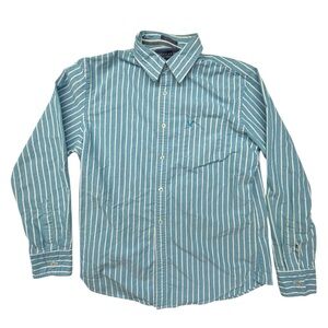 Y2K American Eagle Oxford Mens Large Vintage Fit Long Sleeve Striped Shirt Blue